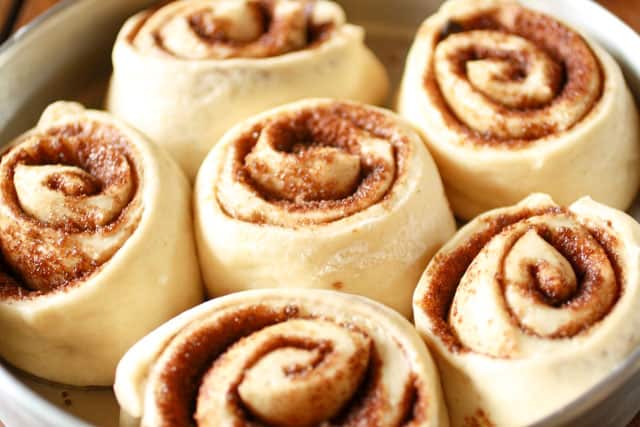 Cinnamon Rolls dough in a round pan