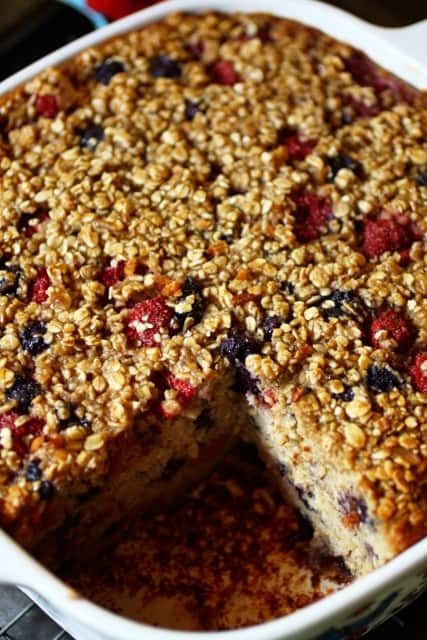 Raspberry-blueberry healthy baked oatmeal