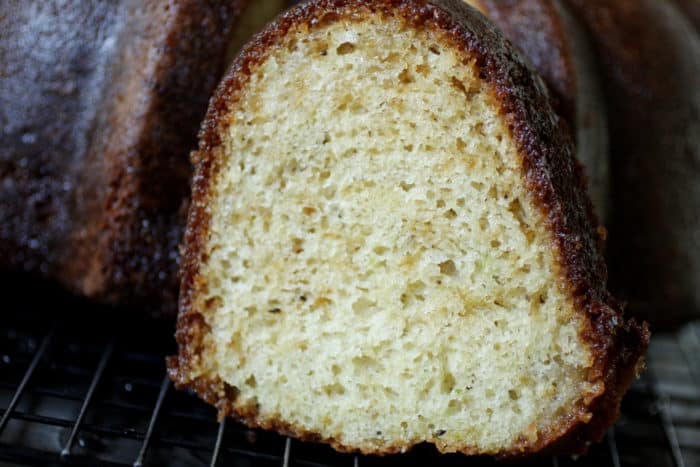 close up of Lemon bundt cake with ginger and black pepper