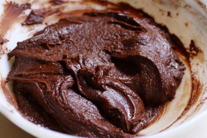 raw chocolate cookie dough in a white bowl