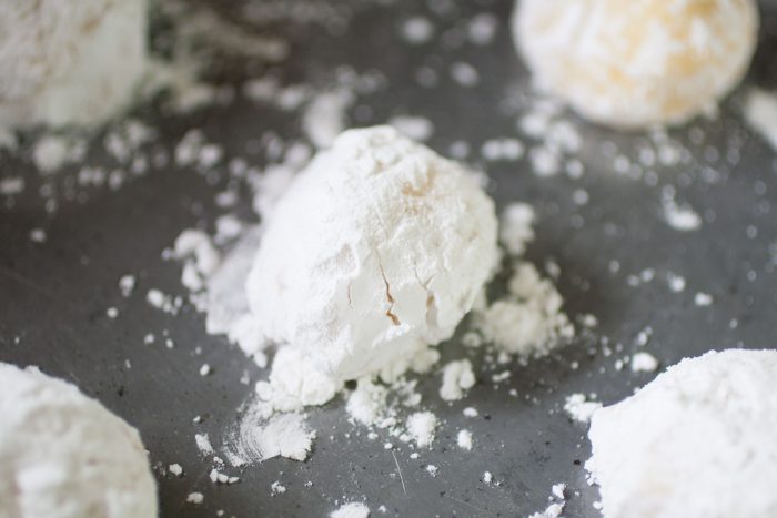 Ghreyba (Coconut Moroccan Cookies) dough balls on a tray