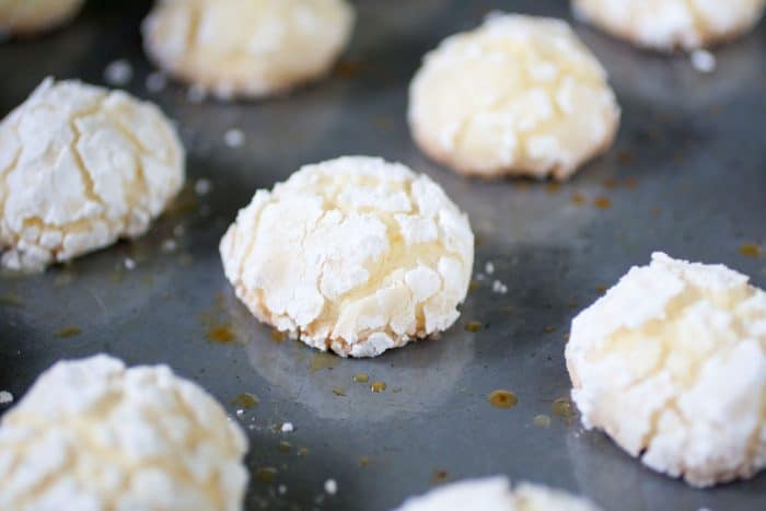 baked Ghreyba (Coconut Moroccan Cookies) on a tray