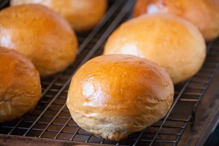 Semlor buns on cooling rack