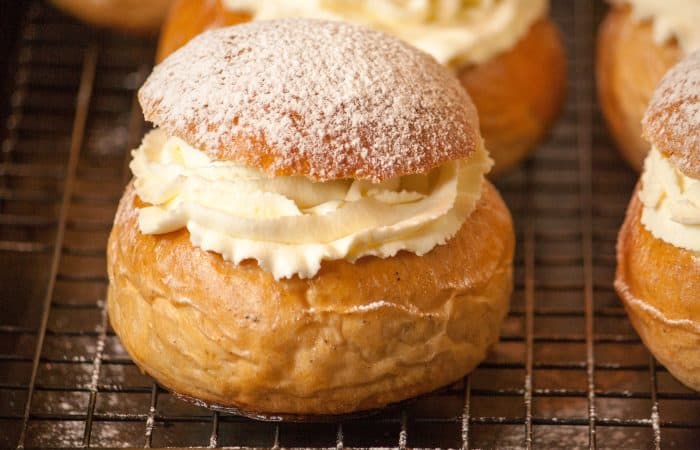 Swedish semla bun on a cooling rack