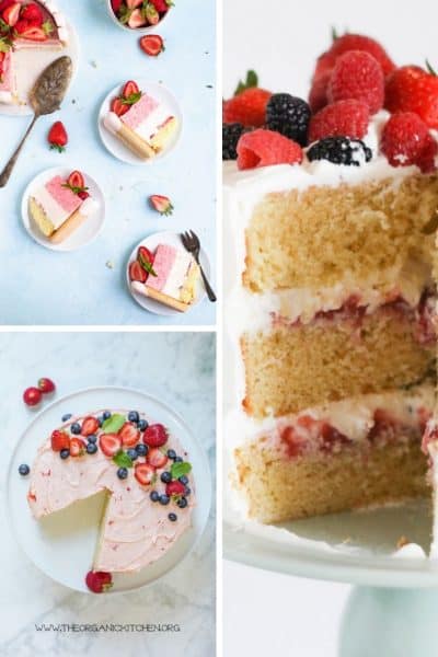 strawberry champagne cake, vanilla buttermilk cake and chantilly cake