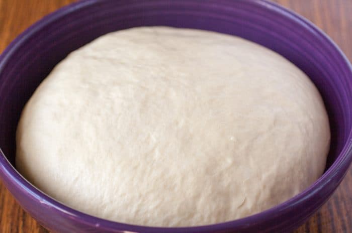 purple bowl with dough