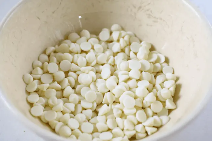 white chocolate chips in a bowl