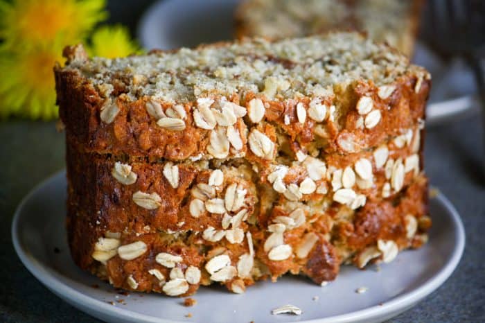 oatmeal banana bread on a plate