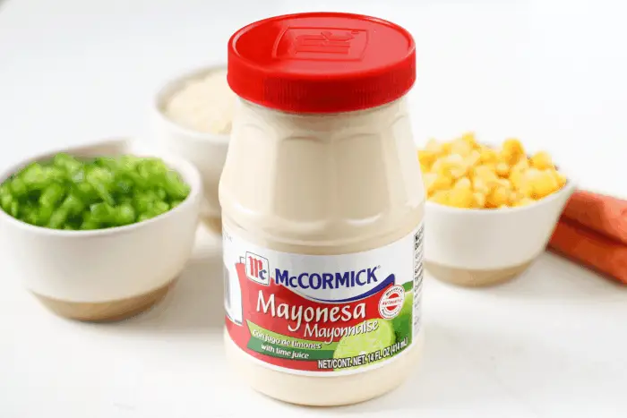 jar of McCormick Mayonnaise and veggies behind