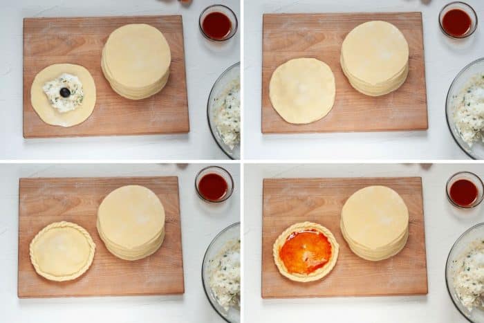 collage of steps on how to fill empanadas