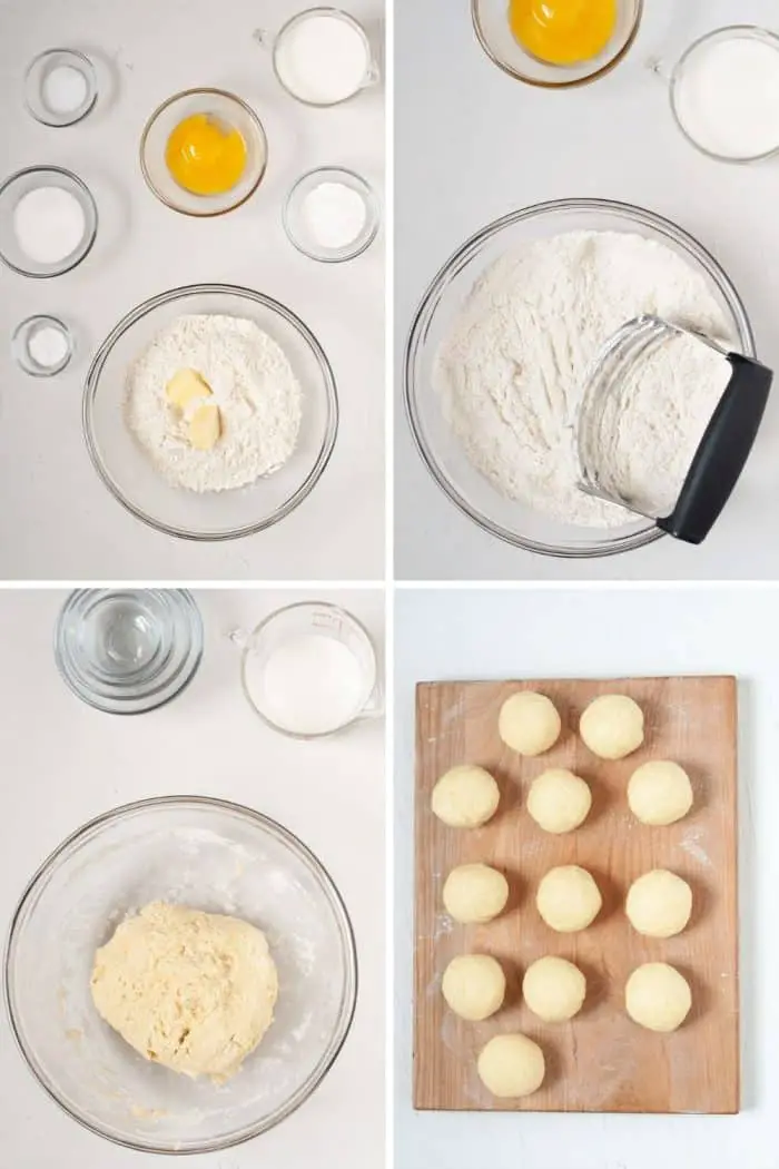grupo de fotos de ingredientes y como mezclar para hacer masa de empanada