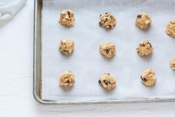 cookie dough on a baking tray