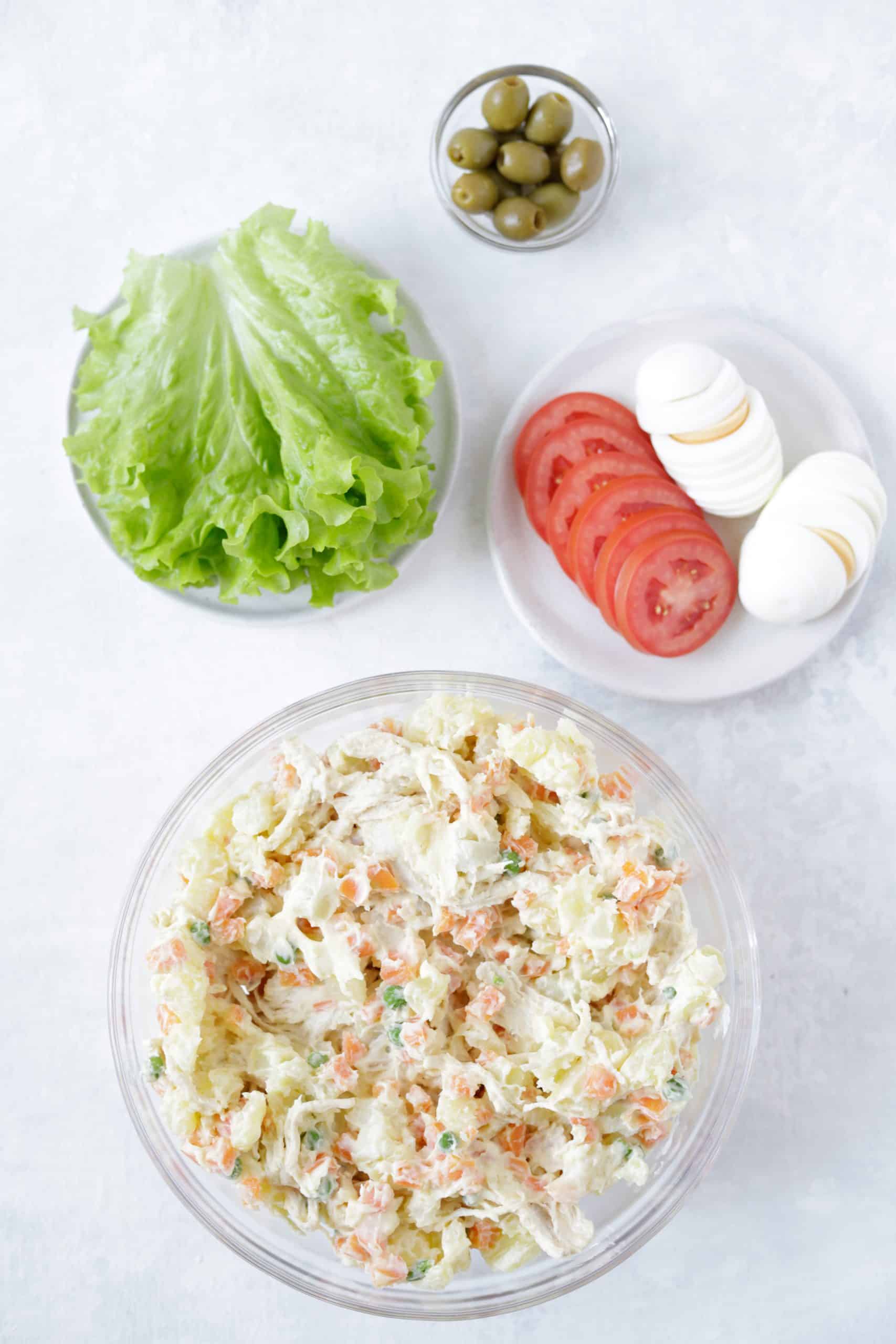 bowl with mixed chicken salad