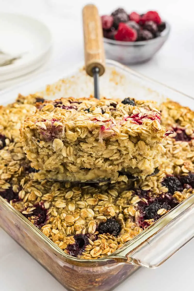 front shot of baked berry oatmeal