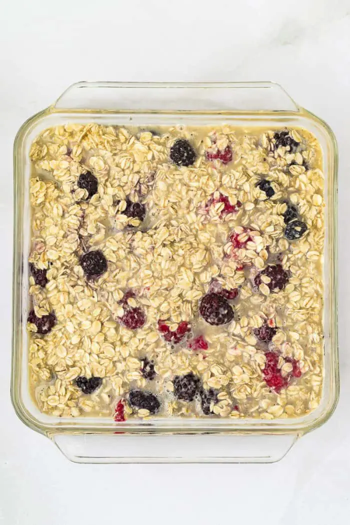 square baking pan with oatmeal batter