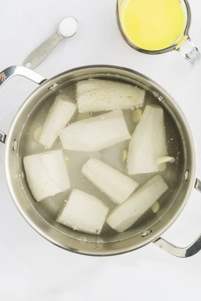 yuca in a pot with water